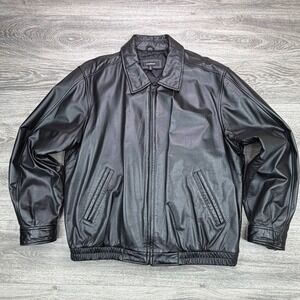 Colebrook Leather Jacket Mens XL Black Bomber Full Zip Y2K Loose Quilted Lined